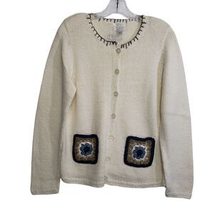 Adorable Hand Embroidered Christopher & Banks Women's Large Cardigan Sweater